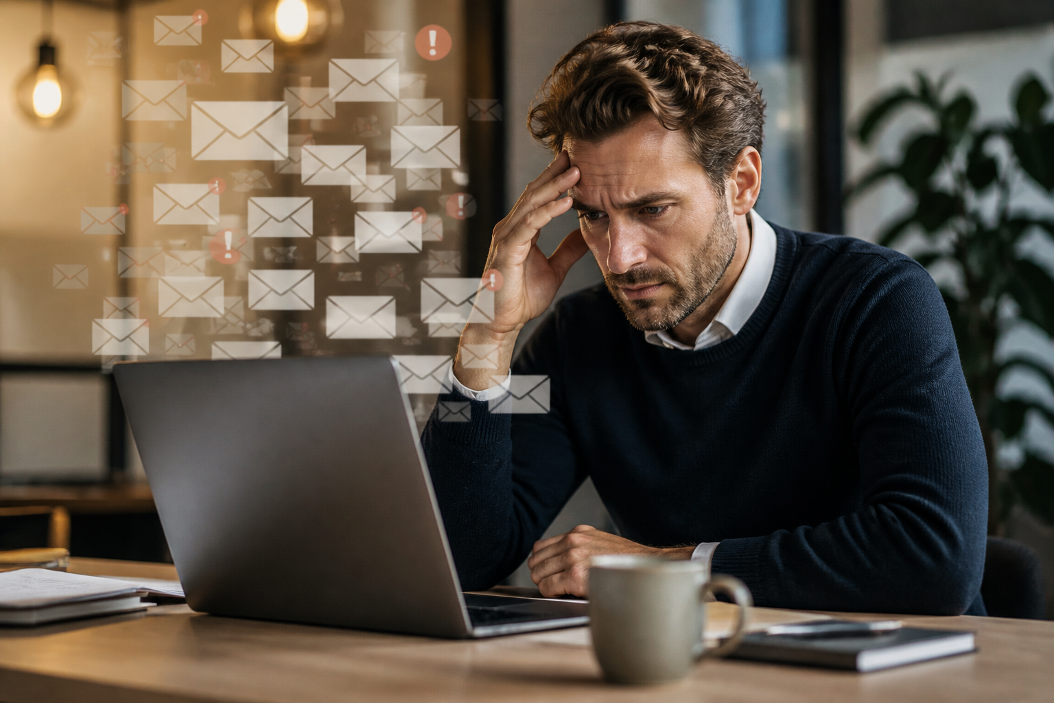Ondernemer doorzoekt mailbox en e-mail op ontbrekende facturen.